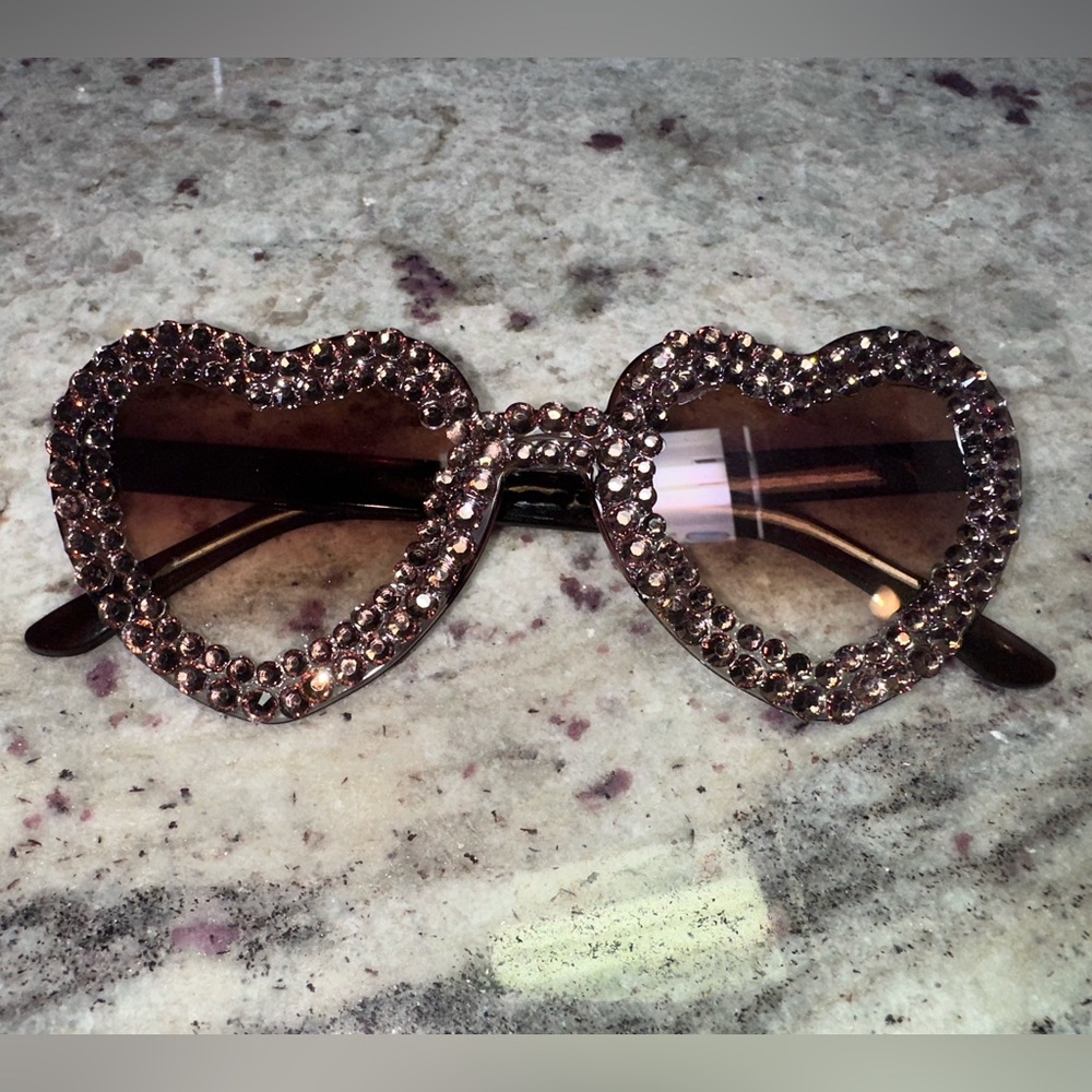 Heart-Shaped Brown Sunglasses crystal rhinestone sunnies